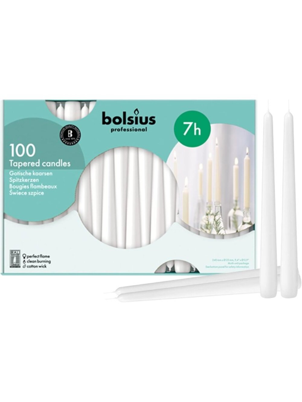 100 Count White Taper Candles - 10 Inch Dinner Candles, Smokeless & Dripless